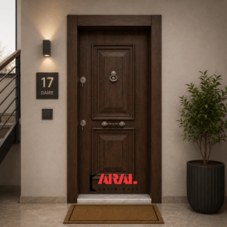 S 2148 Çelik Kapı Doğal Ahşap Kaplama Çıtalı Model